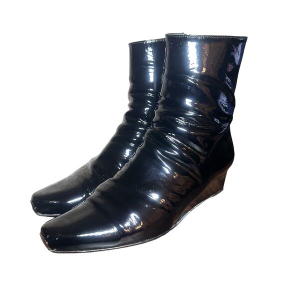 Stuart Weitzman Black Patent Wedge Heel Boots - Size 8.5 - Picture 5 of 13